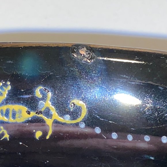 Vintage Oval Black Ceramic Hand Painted Floral Dish Plate Japan *read* - Picture 6 of 6